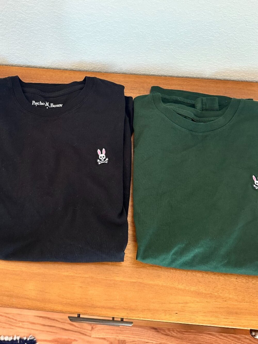 Set of TWO Psycho Bunny Crew Neck Tshirts, Small -- Black and Green